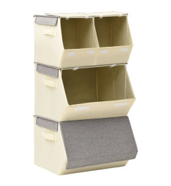 Boîtes de rangement empilables 4 pcs Tissu Gris et crème