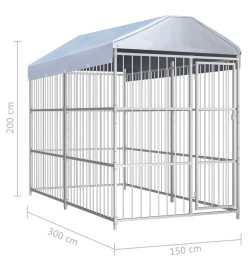 Chenil d'extérieur avec toit pour chiens 300 x 150 x 200 cm