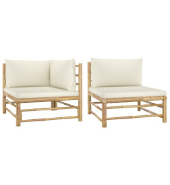 Salon de jardin 2 pcs avec coussins blanc crème Bambou