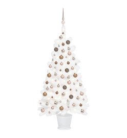 Arbre de Noël artificiel avec LED et boules Blanc 90 cm