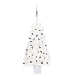 Arbre de Noël artificiel avec LED et boules Blanc 90 cm