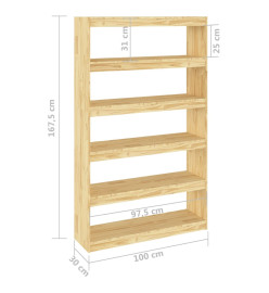 Bibliothèque/Séparateur de pièce 100x30x167,5 cm Pin massif