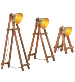 Lampadaires 3 pcs Laiton E27 Bois de manguier massif