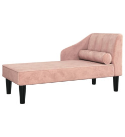 Chaise longue avec traversin rose velours