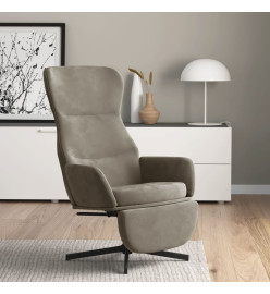 Chaise de relaxation avec repose-pied Gris clair Velours