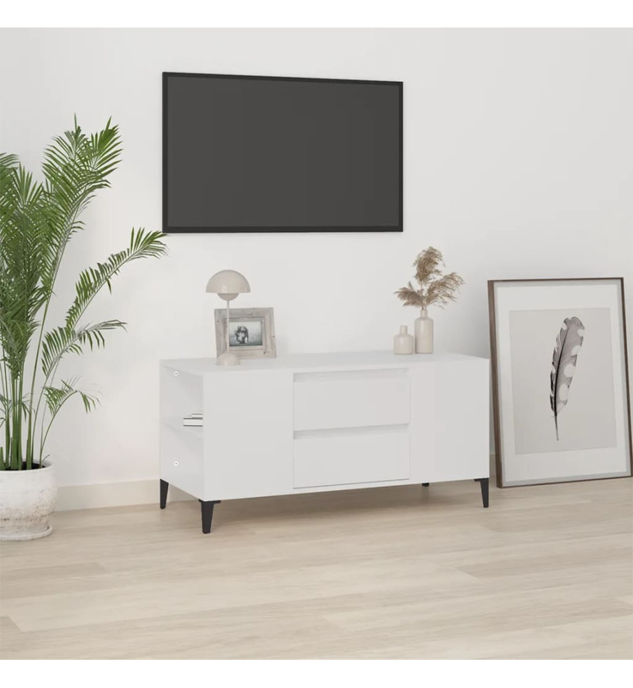 Meuble TV Blanc 102x44,5x50 cm Bois d'ingénierie