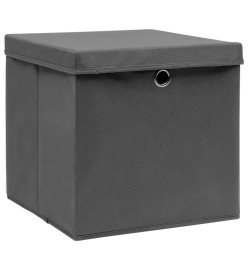 Boîtes de rangement avec couvercle 4 pcs Gris 32x32x32 cm Tissu