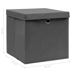 Boîtes de rangement avec couvercle 4 pcs Gris 32x32x32 cm Tissu