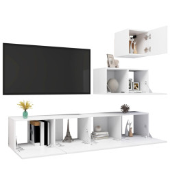 Ensemble de meuble TV 4 pcs Blanc Aggloméré