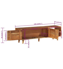 Meuble TV bois massif d'acacia avec finition miel 140x30x40 cm