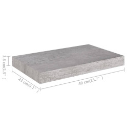 Étagères murales flottantes 2 pcs Gris béton 40x23x3,8 cm MDF