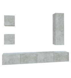 Ensemble de meubles TV 5 pcs Gris béton Bois d'ingénierie