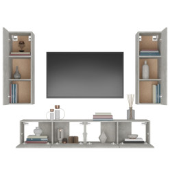 Ensemble de meubles TV 4 pcs Gris béton Bois d'ingénierie