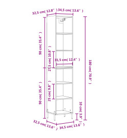 Buffet haut Chêne fumé 34,5x32,5x180 cm Bois d'ingénierie