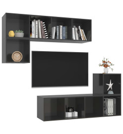 Ensemble de meuble TV 4 pcs Gris brillant Aggloméré