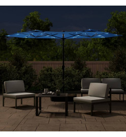 Parasol à double tête avec LED bleu azuré 316x240 cm