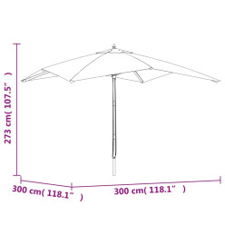 Parasol de jardin avec mât en bois bleu azuré 300x300x273 cm