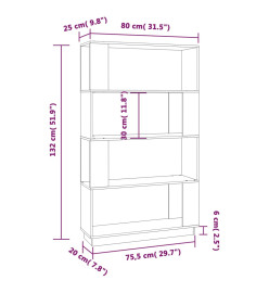 Bibliothèque/Cloison Marron miel 80x25x132 cm Bois massif