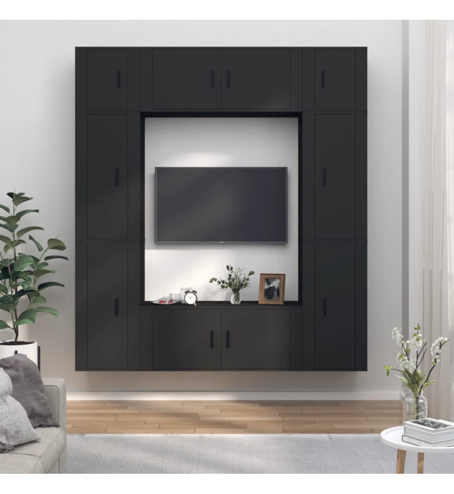 Ensemble de meubles TV 8 pcs Noir Bois d'ingénierie