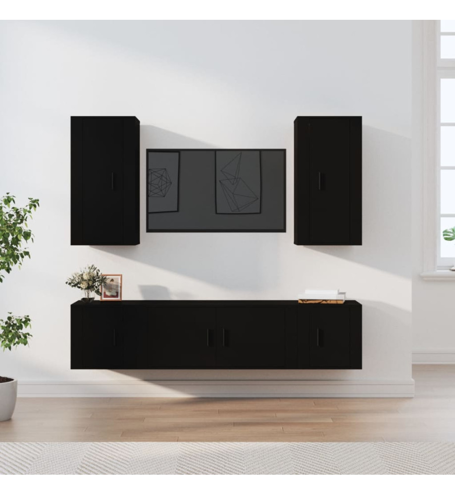 Ensemble de meubles TV 5 pcs Noir Bois d'ingénierie