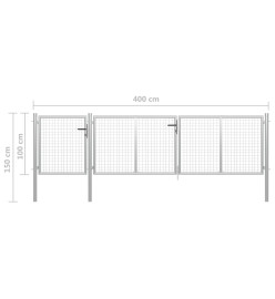 Portail de jardin Acier 400 x 100 cm Argenté