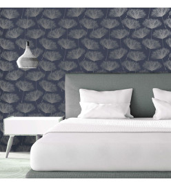 DUTCH WALLCOVERINGS Papier peint Fleur Bleu marine et gris