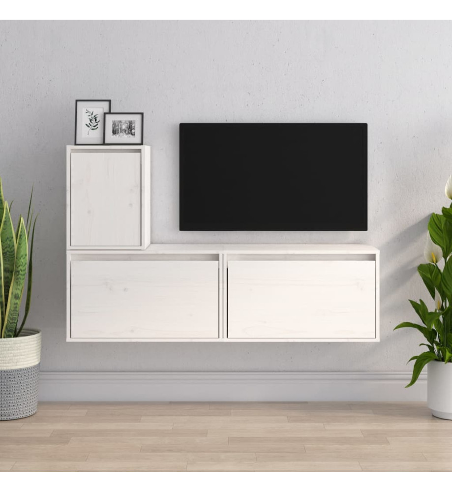 Meubles TV 3 pcs Blanc Bois massif de pin