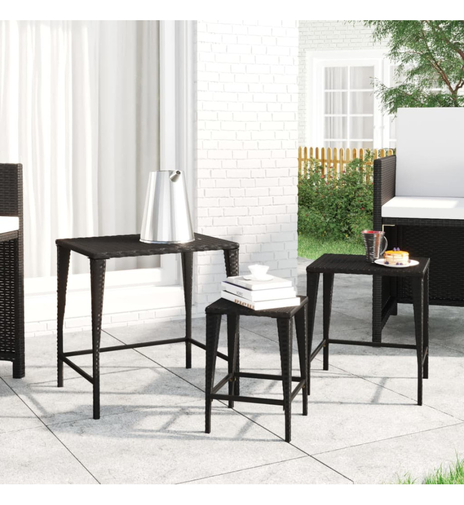 Tables gigognes 3 pcs noir résine tressée