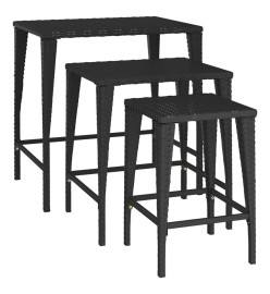 Tables gigognes 3 pcs noir résine tressée