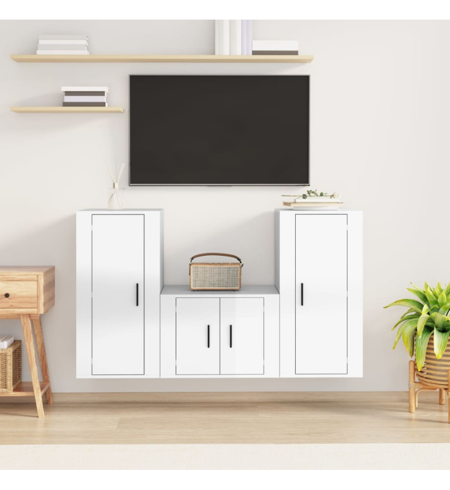 Ensemble de meubles TV 3 pcs Blanc brillant Bois d'ingénierie