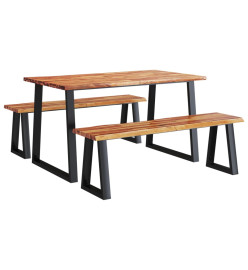 Ensemble à manger 3 pcs avec bord vivant bois massif d'acacia