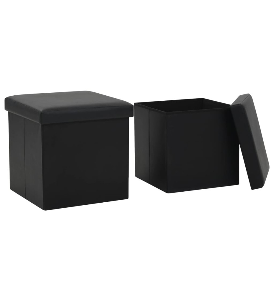 Tabourets de rangement pliables lot de 2 noir similicuir