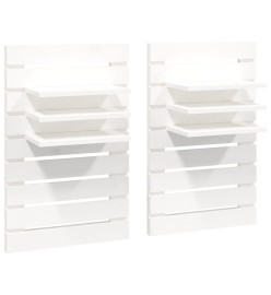 Étagères de chevet murales 2 pcs Blanc Bois de pin massif