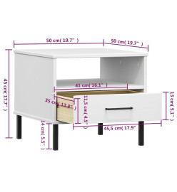 Table de chevet avec pieds en métal Blanc Bois pin massif OSLO