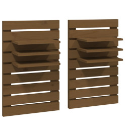 Étagères de chevet murales 2 pcs Marron miel Bois de pin massif