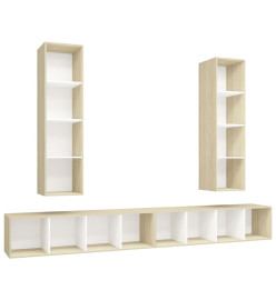 Meubles TV muraux 4 pcs Blanc et chêne sonoma Aggloméré