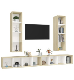 Meubles TV muraux 4 pcs Blanc et chêne sonoma Aggloméré