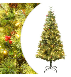 Sapin de Noël avec LED et pommes de pin Vert 120 cm PVC et PE