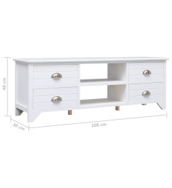 Meuble TV Blanc 108x30x40 cm Bois de Paulownia solide