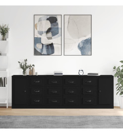 Buffets 3 pcs noir bois d'ingénierie