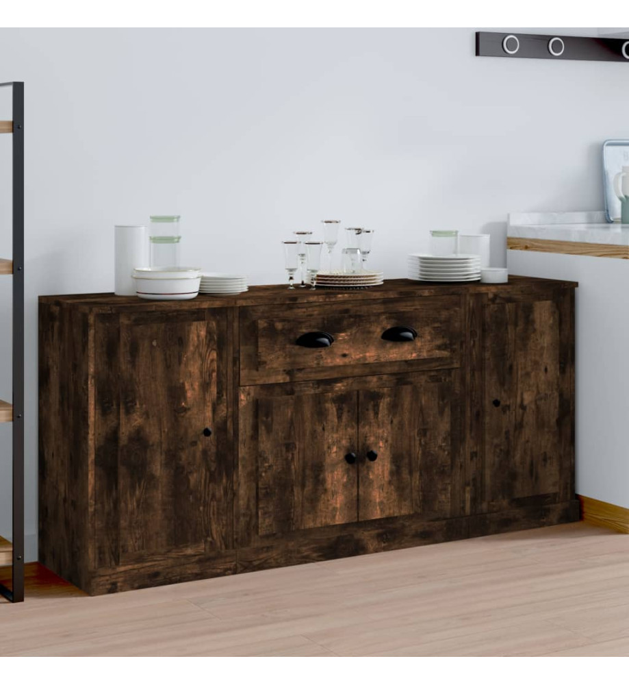 Buffets 3 pcs Chêne fumé Bois d'ingénierie