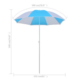 Parasol de plage Bleu et blanc 180 cm Tissu