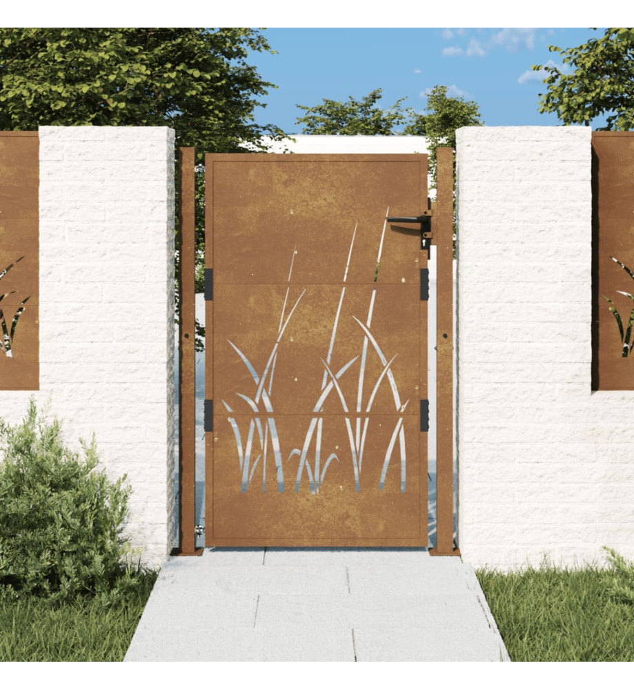 Portail de jardin 105x155 cm acier corten conception d'herbe