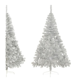 Demi sapin de Noël artificiel avec support Argenté 210 cm PVC