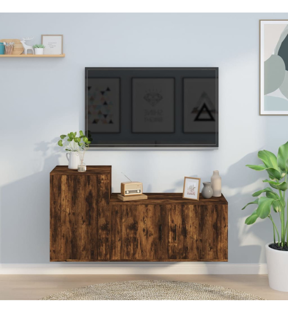 Ensemble de meubles TV 2 pcs Chêne fumé Bois d'ingénierie