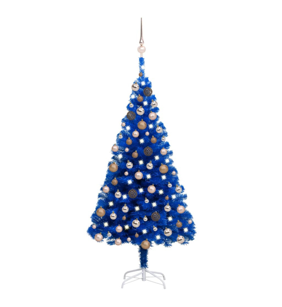 Arbre de Noël artificiel avec LED et boules Bleu 150 cm PVC