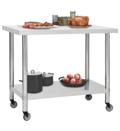 Table de travail de cuisine avec roues 100x45x85 cm Inox