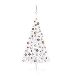 Demi-arbre de Noël artificiel avec LED et boules Blanc 120 cm