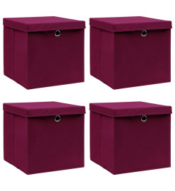 Boîtes de rangement 4 pcs Rouge foncé 32x32x32 cm Tissu