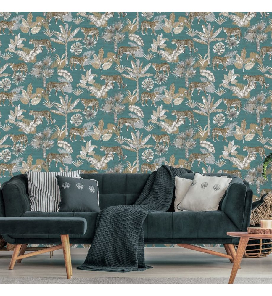 DUTCH WALLCOVERINGS Papier peint Léopard Bleu et beige